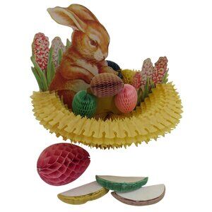 Vintage Easter Bunny Rabbit Basket Eggs Honeycomb Paper Table Decor Made in USA